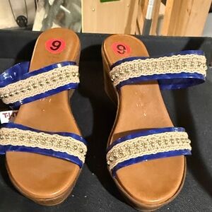 Italian Shoemakers Blue Beaded Slide Mules
